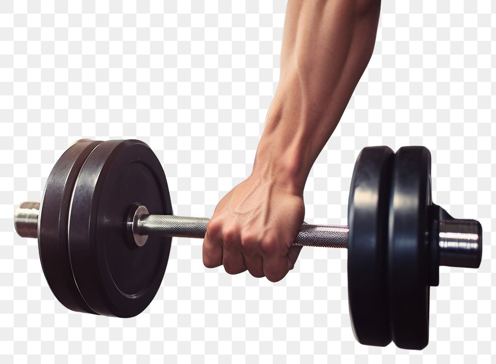 PNG  A hand of strong man holding a heavy dumbbell gym sports weightlifting.