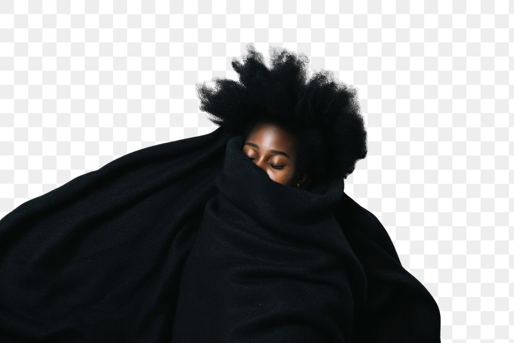 PNG  African afro woman in salon portrait blanket black.