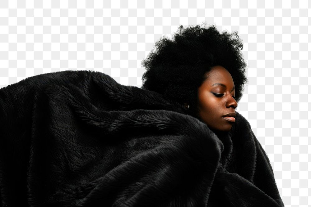 PNG  African afro woman in salon portrait blanket adult.