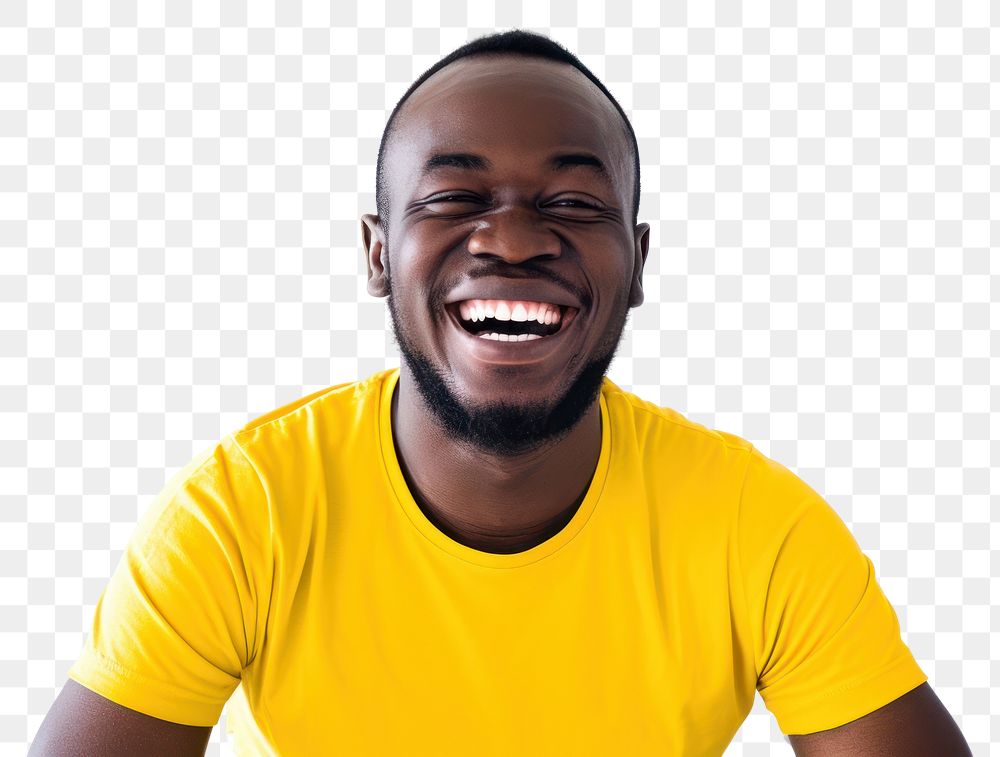 PNG  African man smile t-shirt portrait laughing.