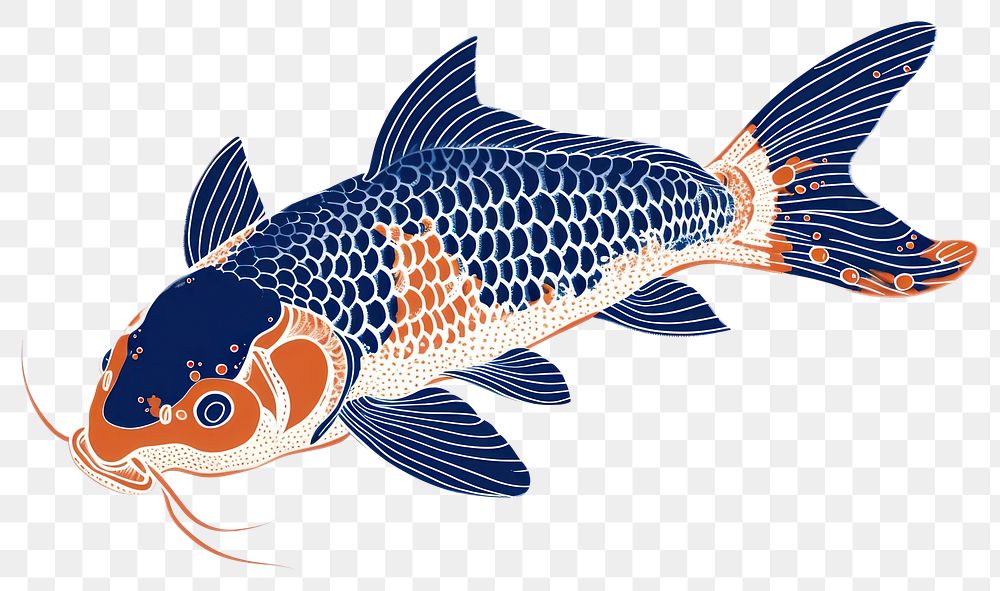 PNG  Antique of koi animal fish white background.