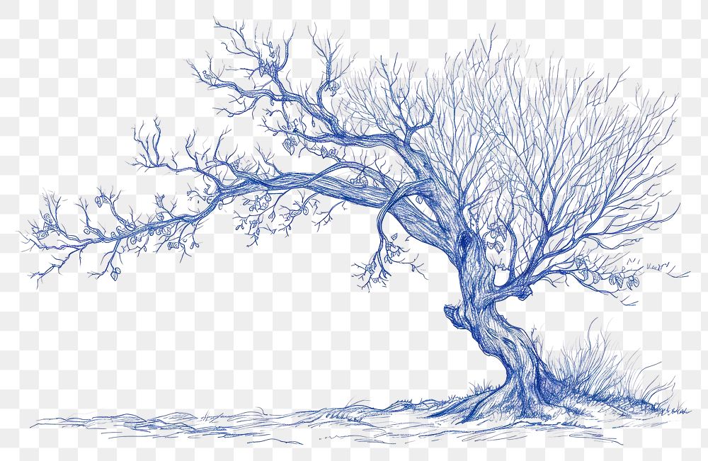 PNG  Antique of tree drawing sketch blue.