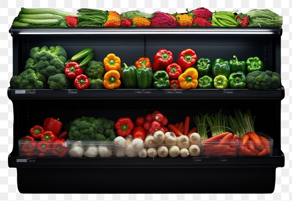 PNG Supermarket fresh vegetable shelf plant food.