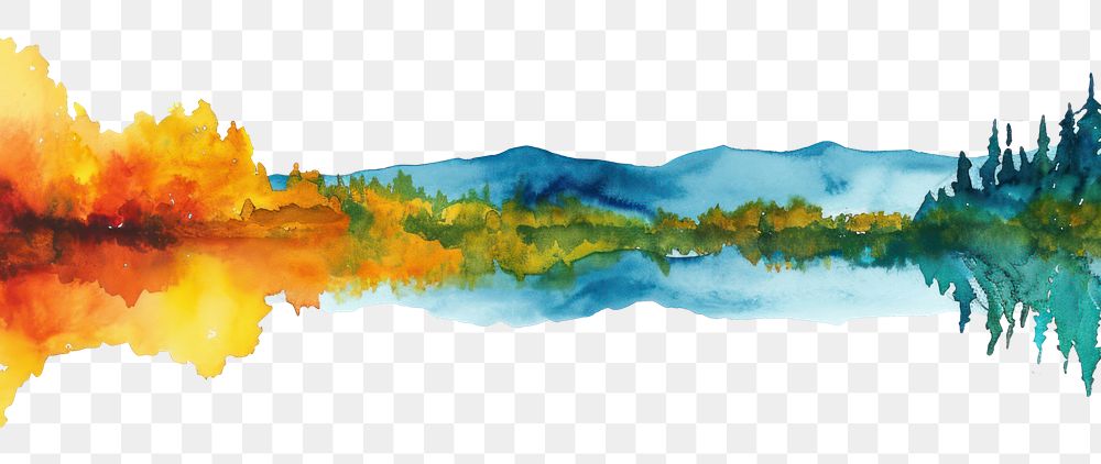 PNG  Lake nature panoramic painting.