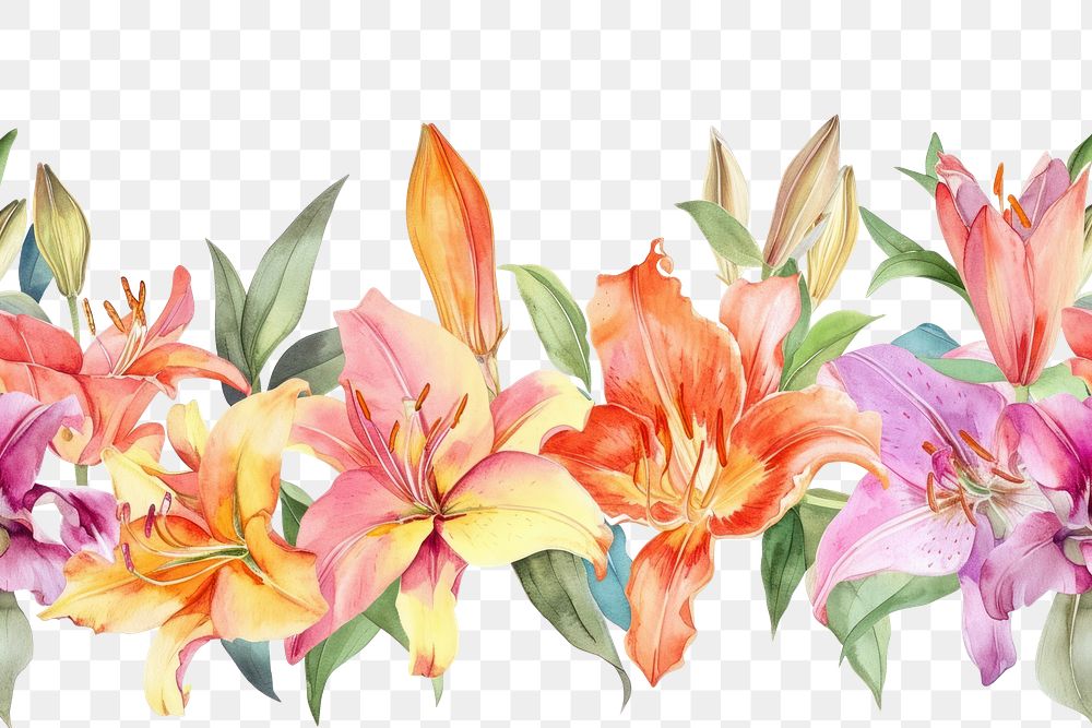 PNG  Lily border pattern flower nature.