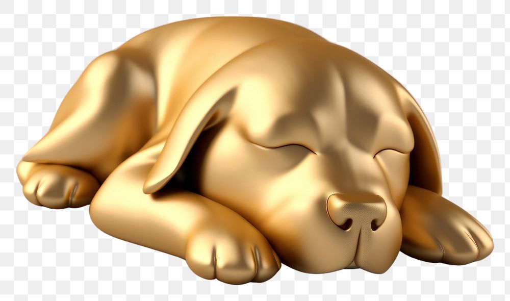 PNG  Gold figurine sleeping animal.
