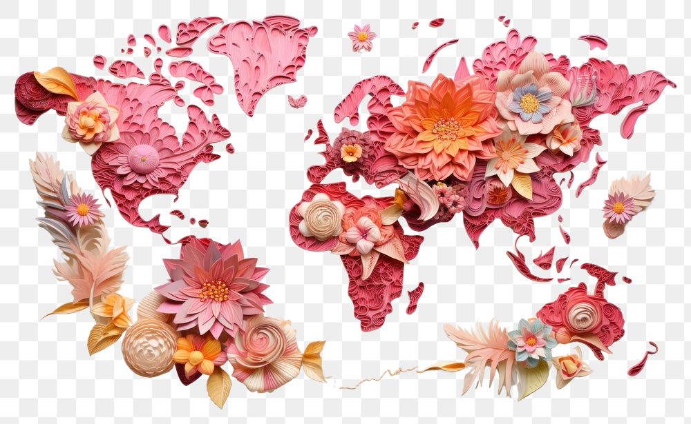 PNG Flowers on a world map pattern petal pink.