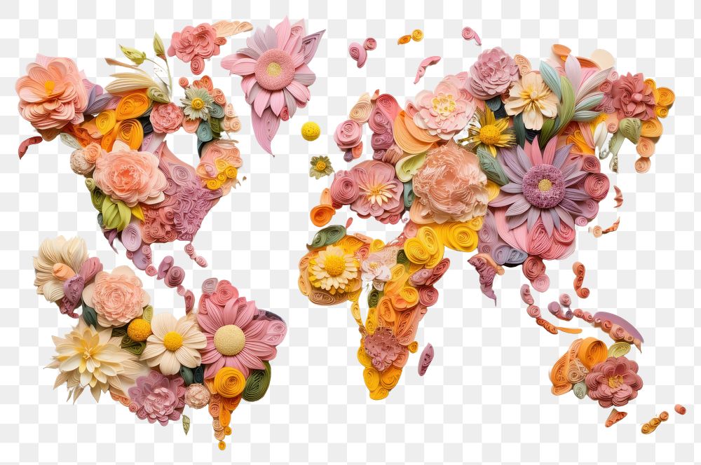 PNG Flowers on a world map pattern yellow petal.