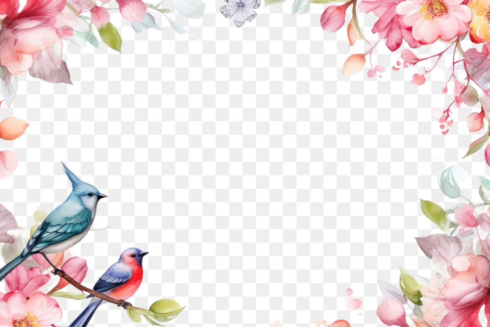 PNG  Painting birds border nature pattern flower.