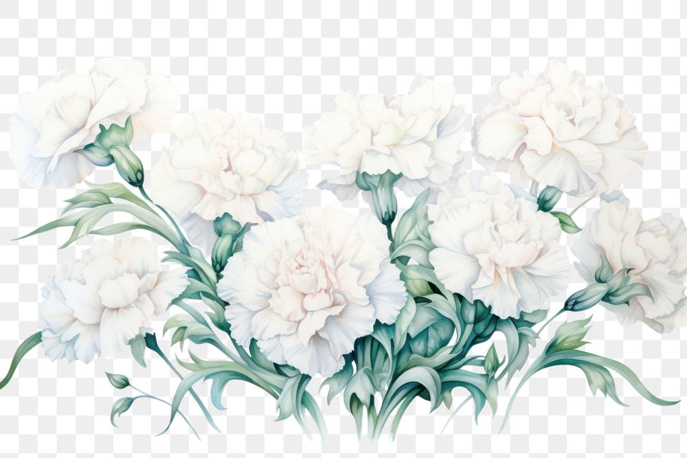 PNG White carnation border flower plant white background.