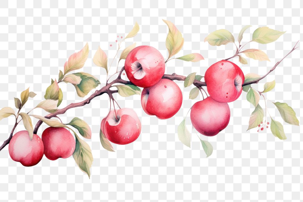 PNG  Apple branch border painting plant fruit.