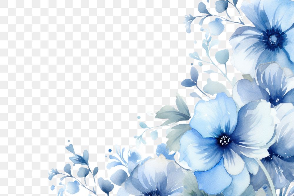 PNG  Blue flower border painting pattern nature.