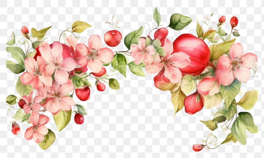 PNG Garland apple painting pattern flower.