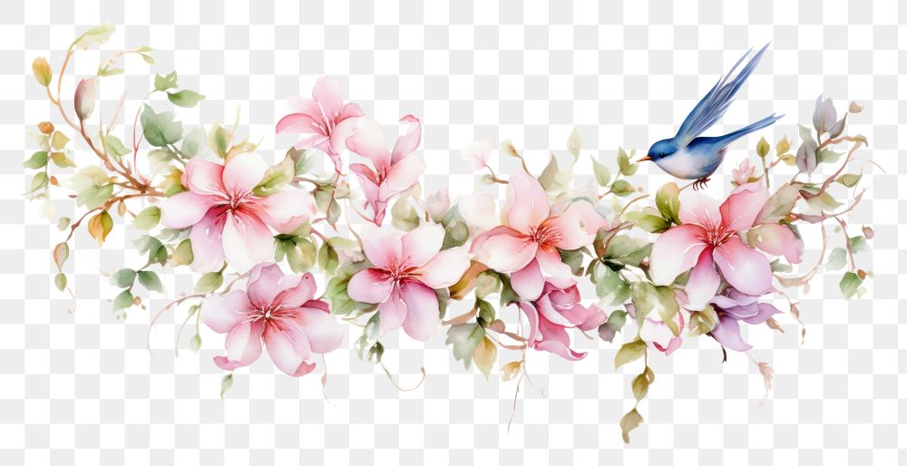 PNG Garland flower plant art hummingbird.