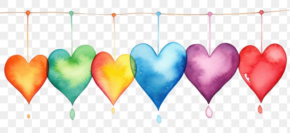 PNG Painting of hanging rainbow hearts backgrounds celebration creativity.