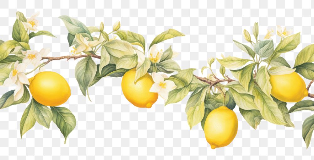 PNG Lemon branch top border fruit plant food.