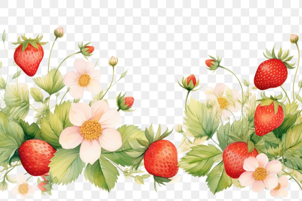 PNG Painting strawbwerrys border strawberry nature plant.