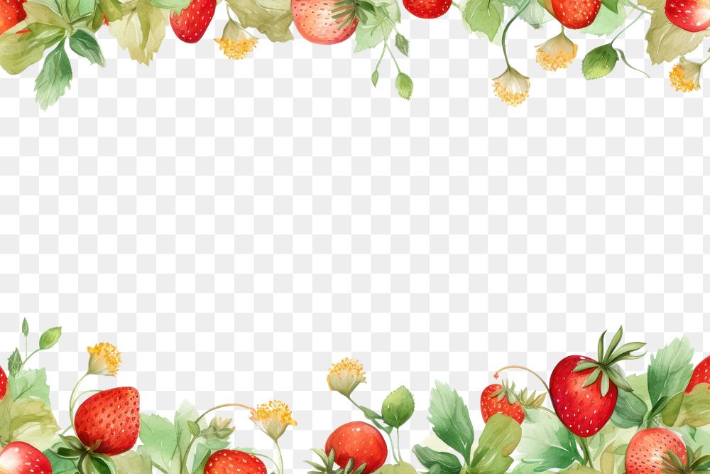 PNG Painting strawbwerrys border strawberry fruit plant.