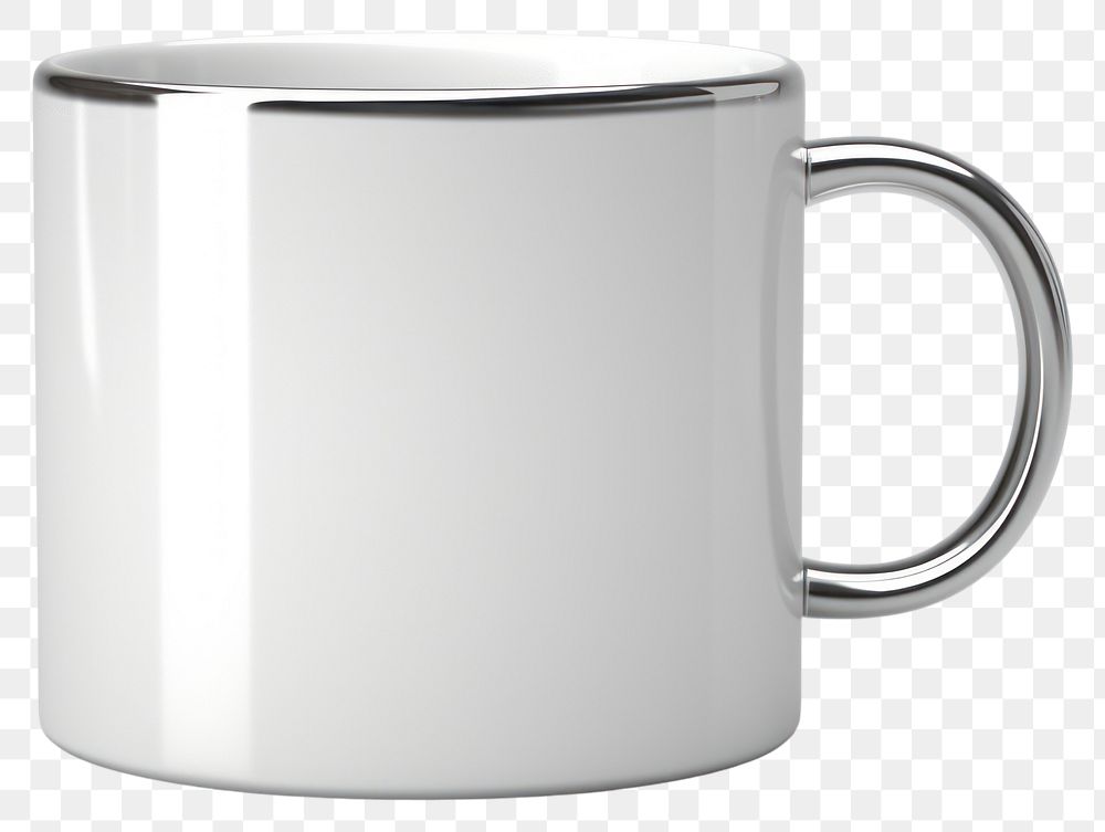 PNG Coffee mug Chrome material cup white background refreshment.