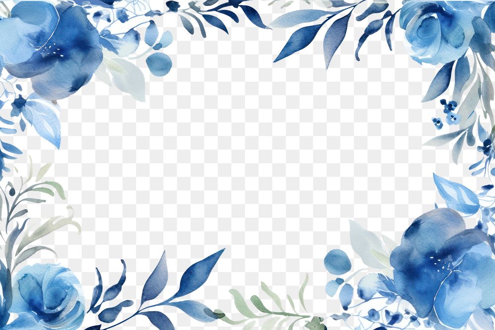 PNG Blue pottery watercolor border nature pattern plant.