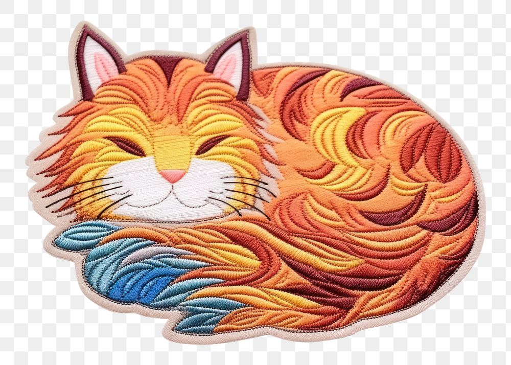 PNG Cat sleeping embroidery pattern drawing. 