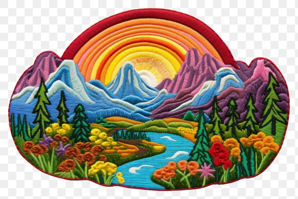 PNG Landscape embroidery pattern craft. AI generated Image by rawpixel.