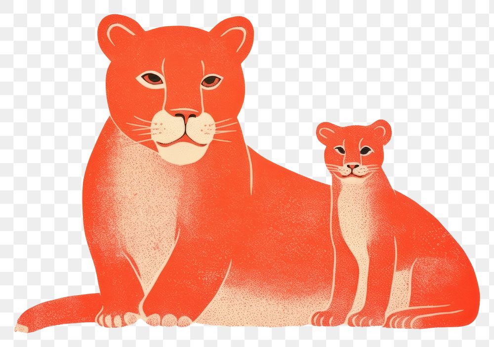 PNG Lioness and cub mammal animal representation.