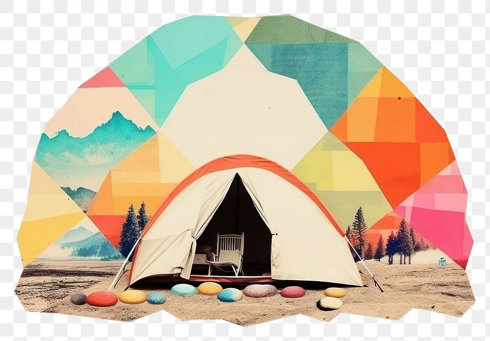 PNG Collage Retro dreamy tent camping art architecture.