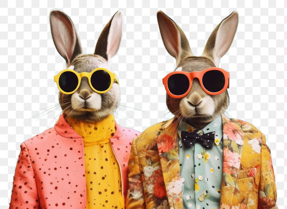 PNG Couple character of rabbit sunglasses cartoon mammal