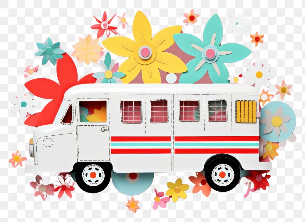 PNG Collage Retro dreamy ambulance vehicle bus transportation.