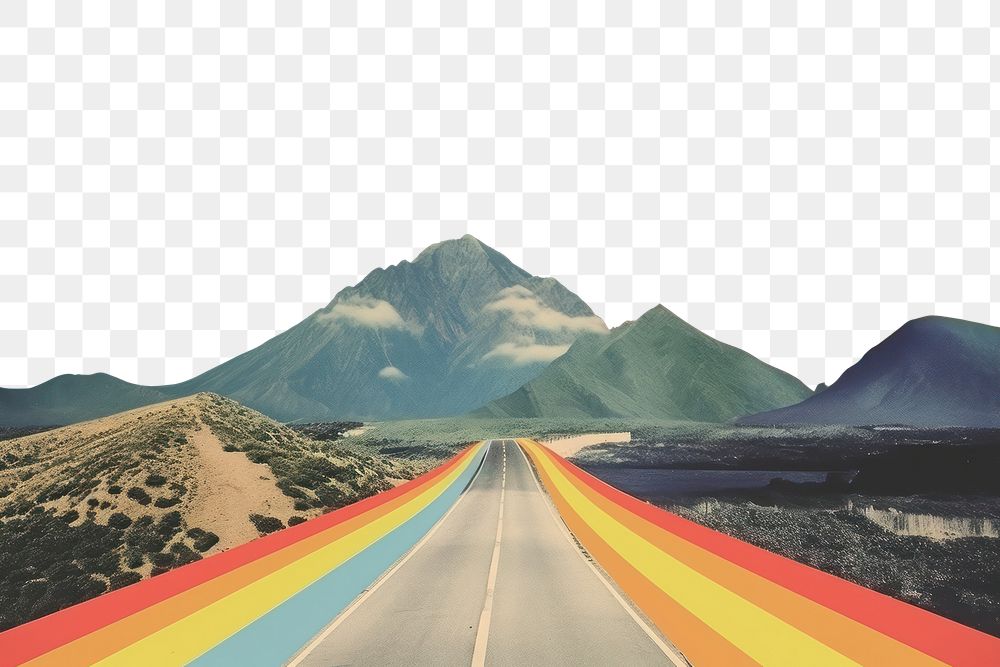 PNG Collage Retro dreamy road landscape mountain outdoors.