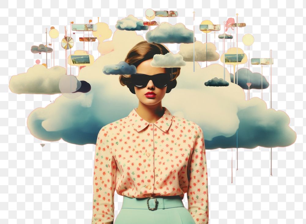 PNG Collage Retro dreamy social media sunglasses portrait fashion.