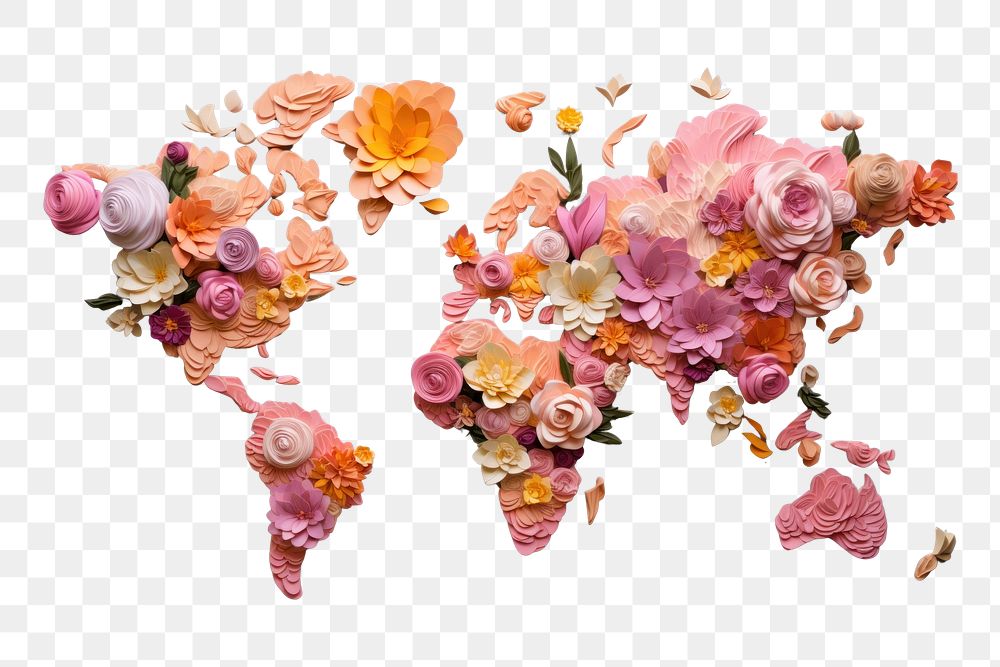PNG Flowers on a world map pattern petal plant.