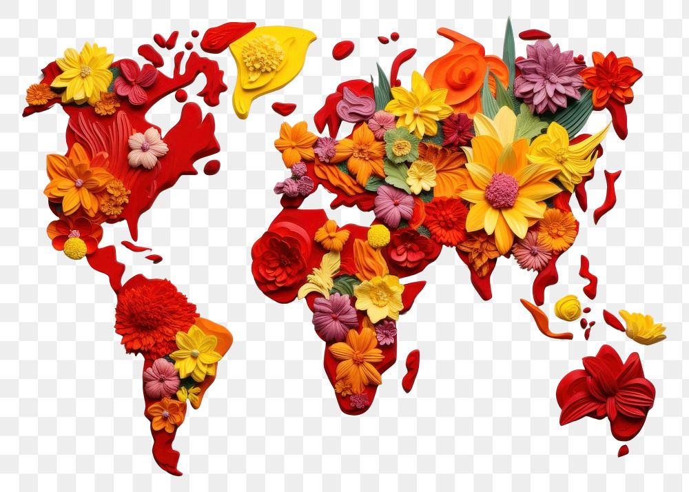 PNG Flowers on a world map yellow petal plant.