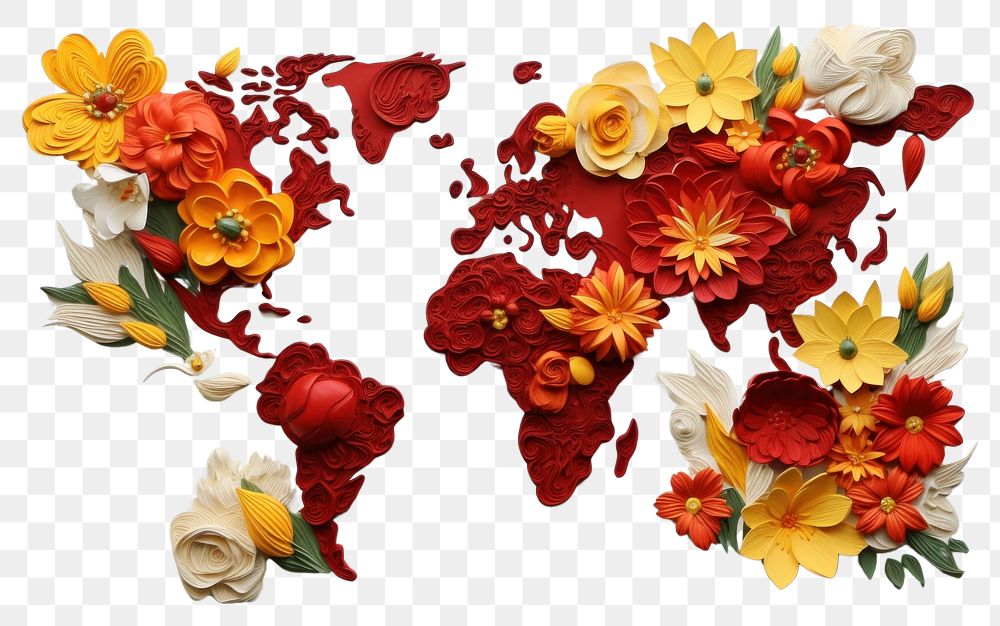PNG Flowers on a world map pattern yellow petal.
