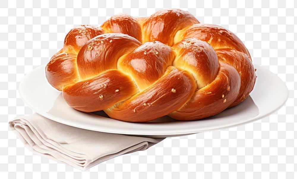 PNG Challah bread plate food white background.