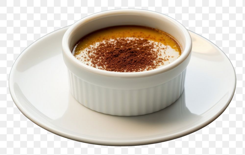 PNG  Creme brulee dessert coffee saucer.
