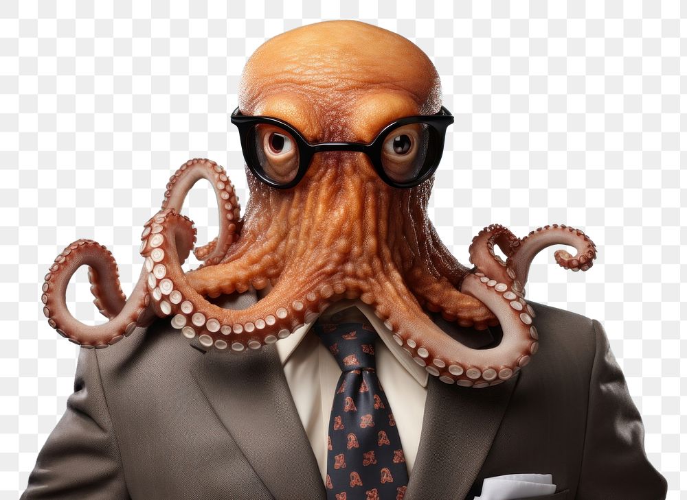 PNG Octopus animal portrait glasses.