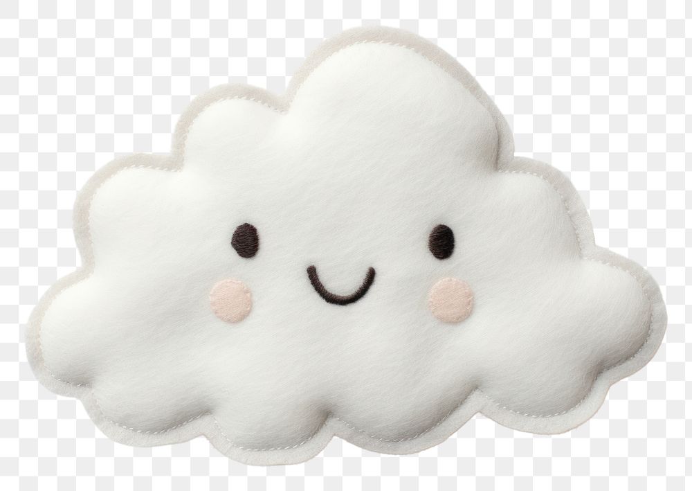 PNG Cloud in embroidery style white toy anthropomorphic.