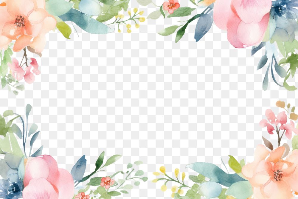PNG Watercolor border pattern flower nature.