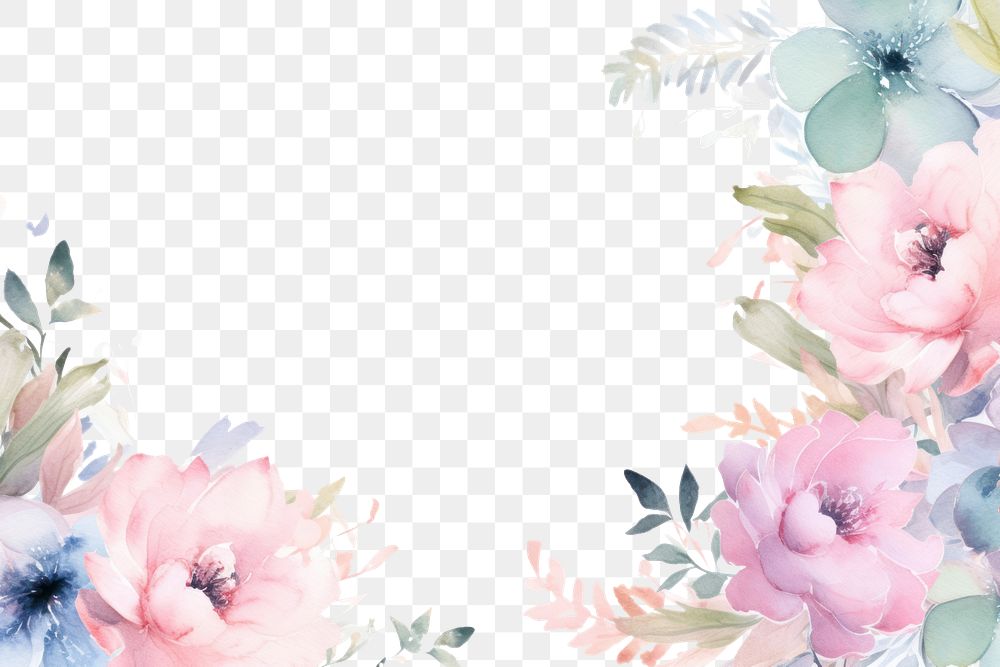 PNG Watercolor painting border pattern flower nature.