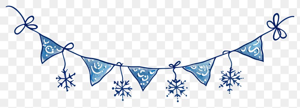 PNG Blue snowflake flag string white line white background.