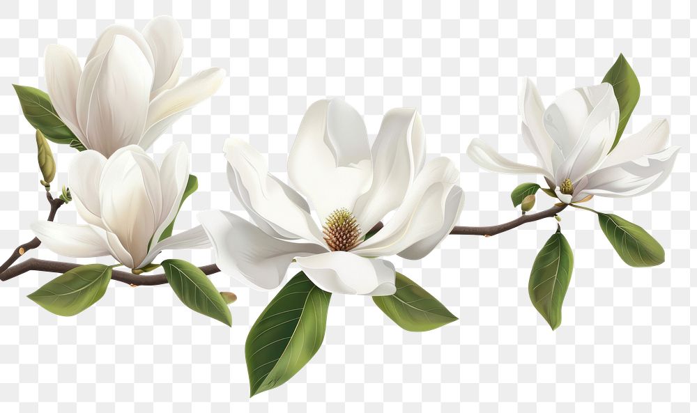 PNG White flowers magnolia blossom branch.