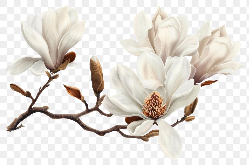 PNG White flowers magnolia blossom plant.