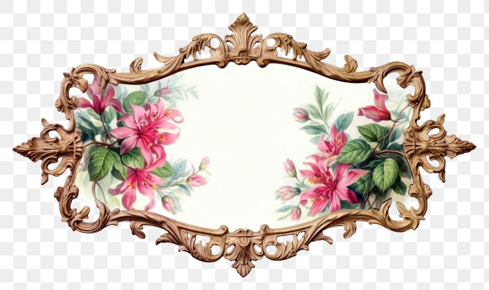 PNG Flower and Leaf porcelain flower frame.