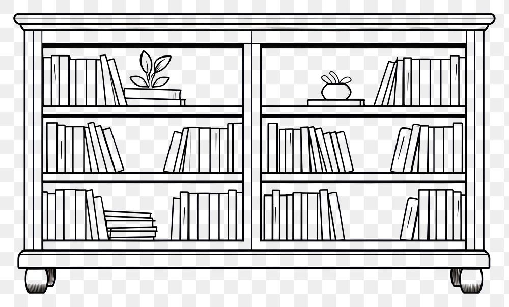 PNG A bookcase furniture bookshelf sketch line.