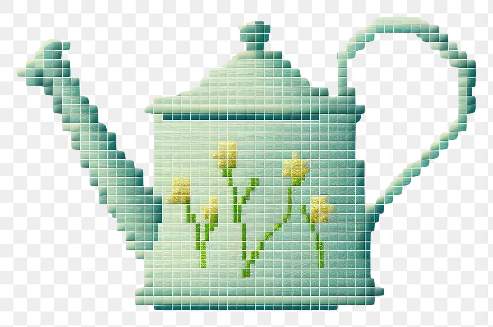 PNG  Cross stitch watering can needlework embroidery teapot.