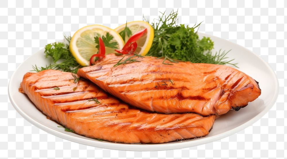 PNG Seafood salmon plate vegetable.
