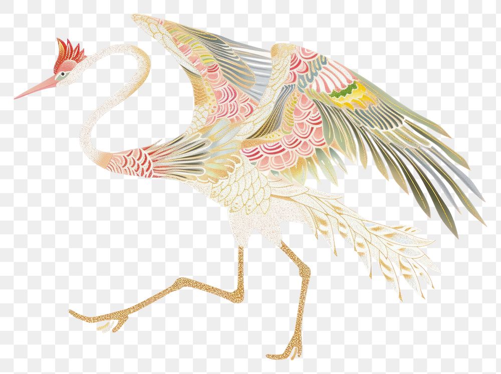 PNG Crane chinese animal bird white background.