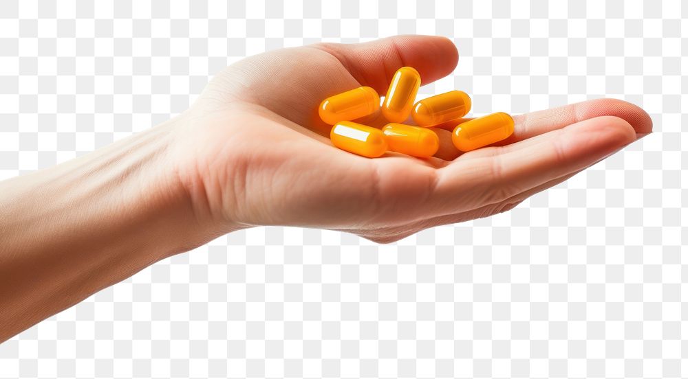 PNG Hand holding the supplements pill hand white background.